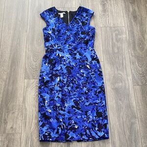 Maggy London - Blue & Black Sleeveless A-Line Midi Dress - Size 8